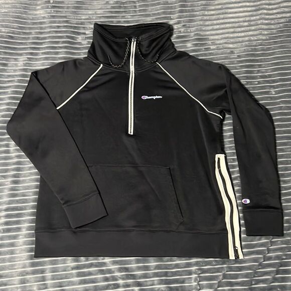 🔥🔥 CHAMPION HALF ZIP Pullover - Half Hoodie - Black - Women Sz L - EXCELLENT - Picture 1 of 10